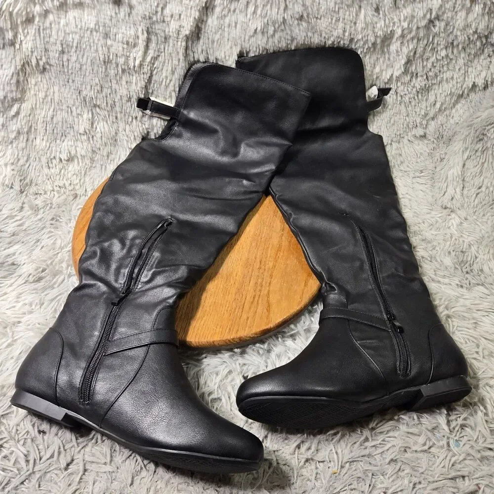Women Unbranded Black Faux Leather Over The Knee Fashion Boot Zip Up Side Sz 11